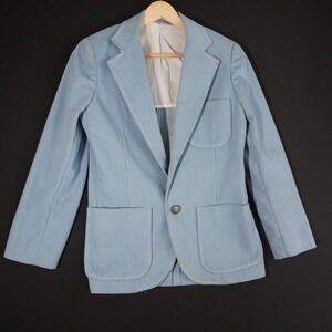 VTG Light Blue Blazer Jacket with White Contrast Stitching Patch Pocket Handmade